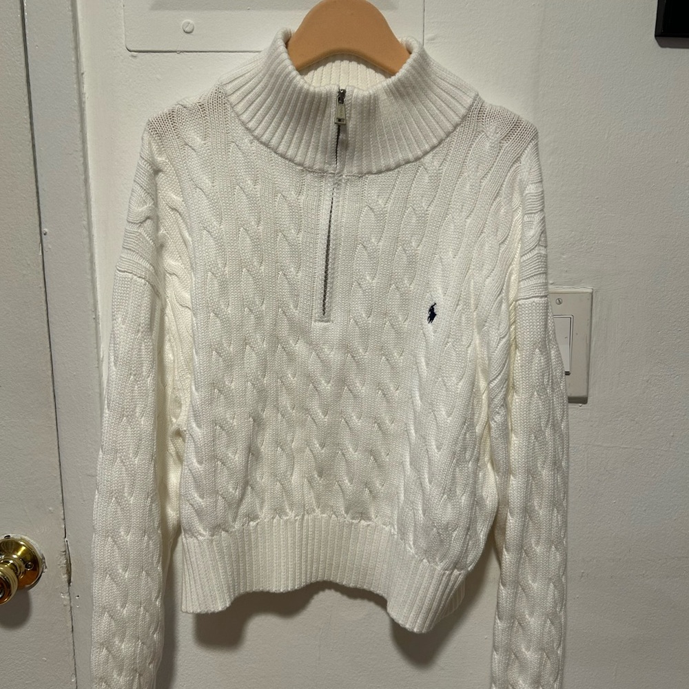 Ralph Lauren Women's White Cable Knit Sweater
